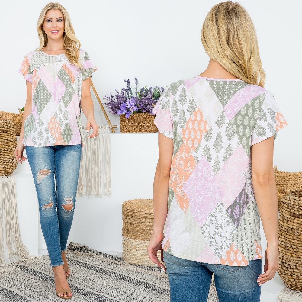 4 PACK: Multi pattern pompom detail women's Spring cute top